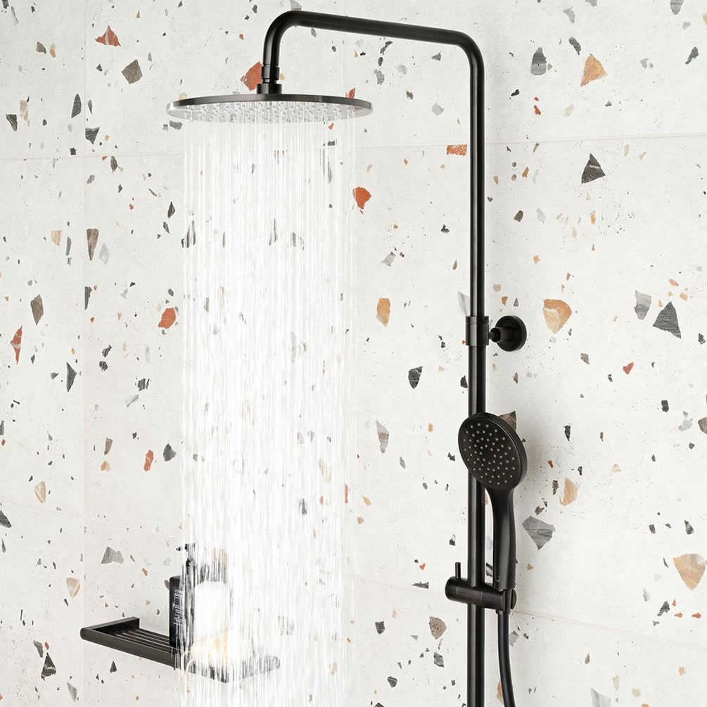 Lifestyle image of Vado Individual Brushed Black Thermostatic Shower Column